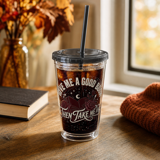 16oz Sunsplash Tumbler with Straw — “Call Me a Good Girl Then Take Me to the Bookstore” Dark Romance Retro
