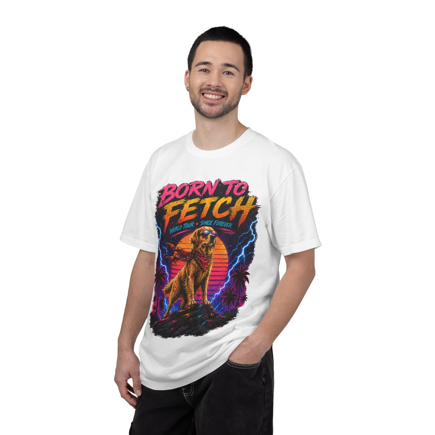 T-Shirt — "Born to Fetch" Retro Dog Graphic Tee