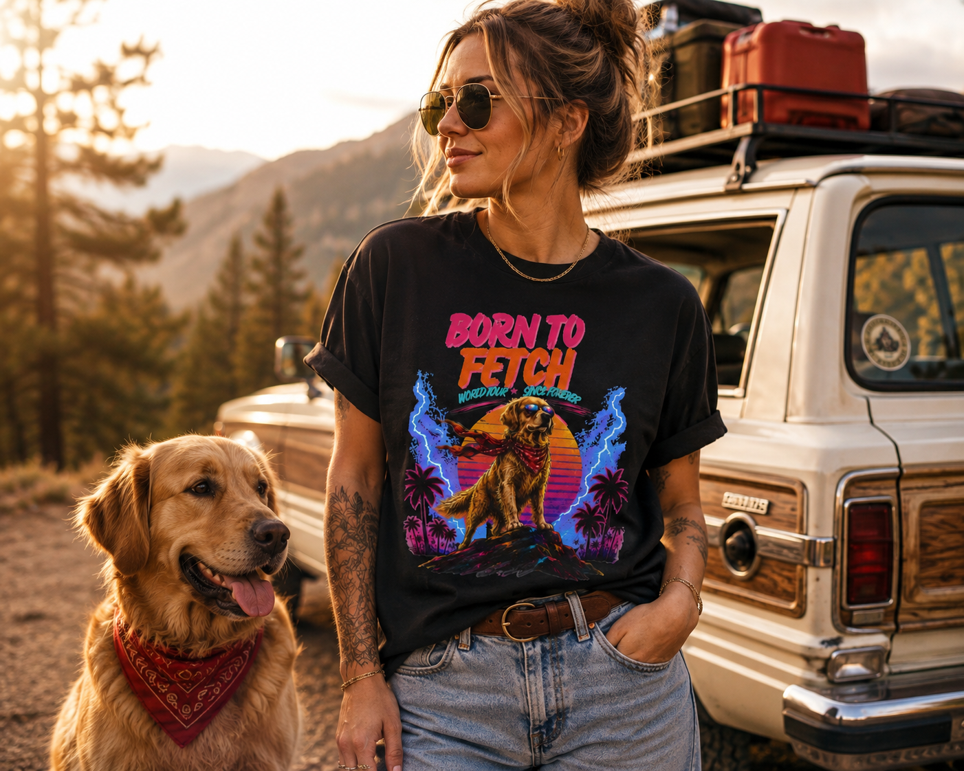 T-Shirt — "Born to Fetch" Retro Dog Graphic Tee
