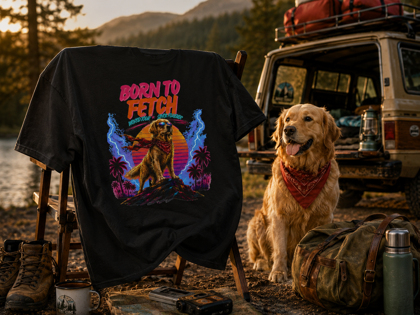 T-Shirt — "Born to Fetch" Retro Dog Graphic Tee