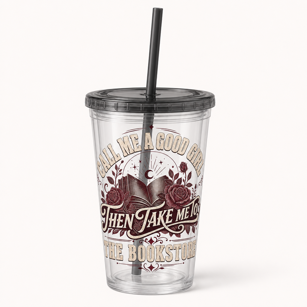 16oz Sunsplash Tumbler with Straw — “Call Me a Good Girl Then Take Me to the Bookstore” Dark Romance Retro