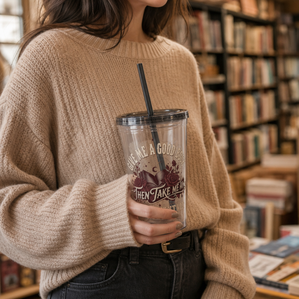 16oz Sunsplash Tumbler with Straw — “Call Me a Good Girl Then Take Me to the Bookstore” Dark Romance Retro