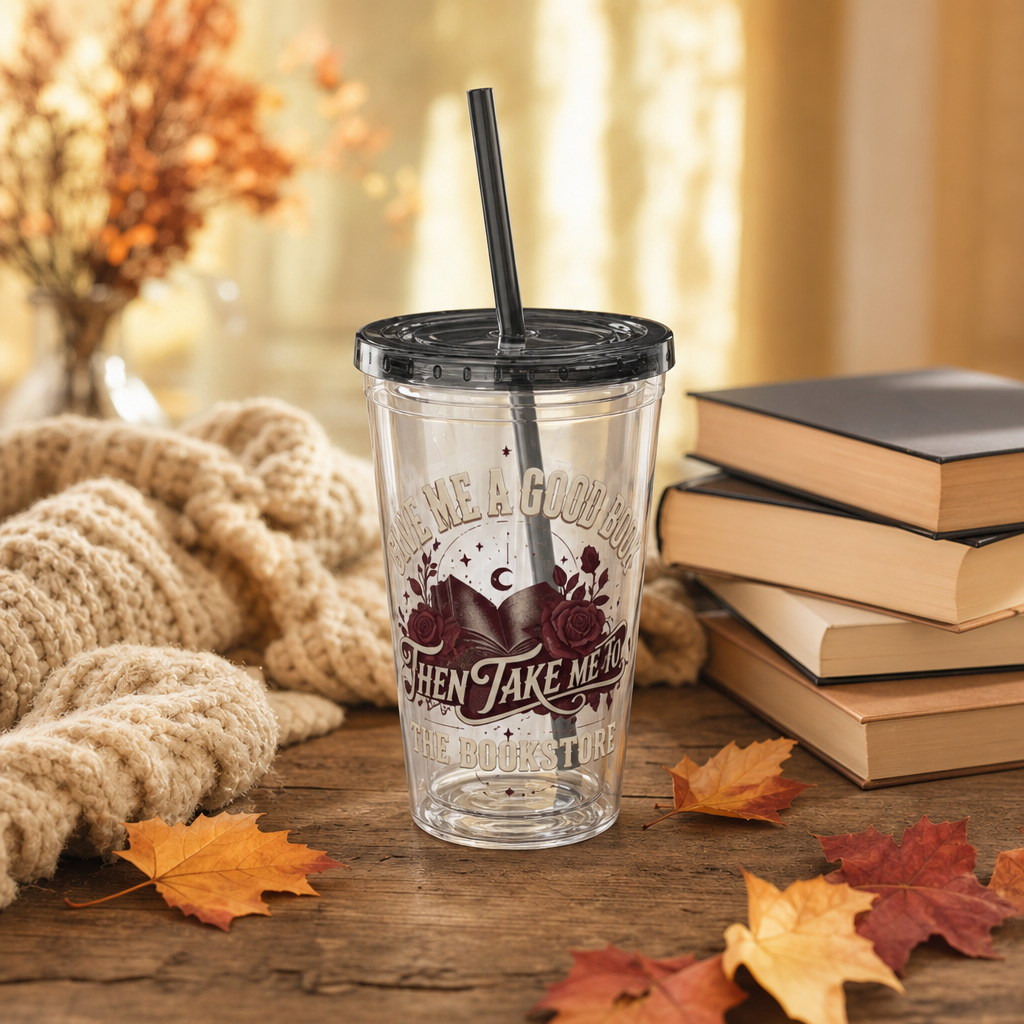 16oz Sunsplash Tumbler with Straw — “Call Me a Good Girl Then Take Me to the Bookstore” Dark Romance Retro