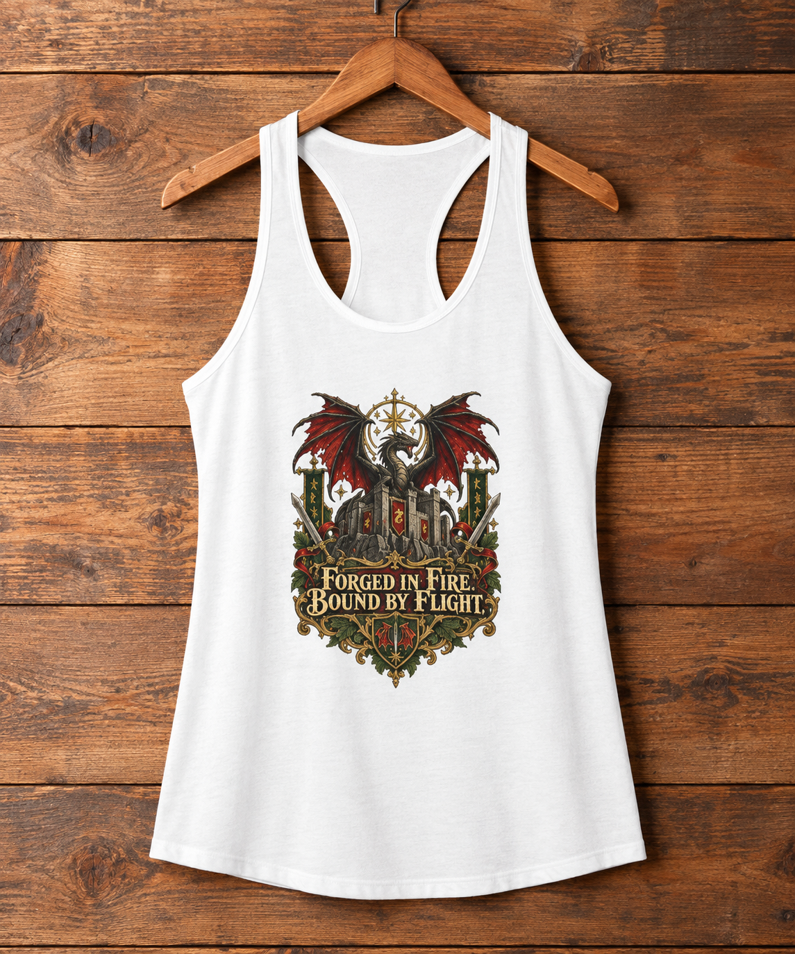 Dragon Rider Racerback Tank Top | Forged in Fire Bound by Flight | Vintage Fantasy Workout Shirt