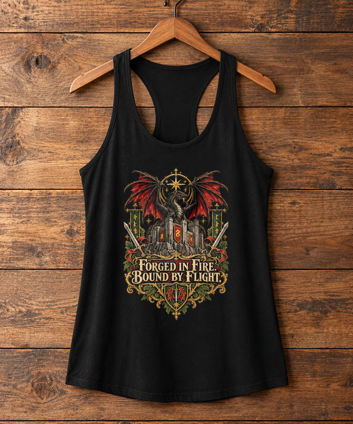Dragon Rider Racerback Tank Top | Forged in Fire Bound by Flight | Vintage Fantasy Workout Shirt