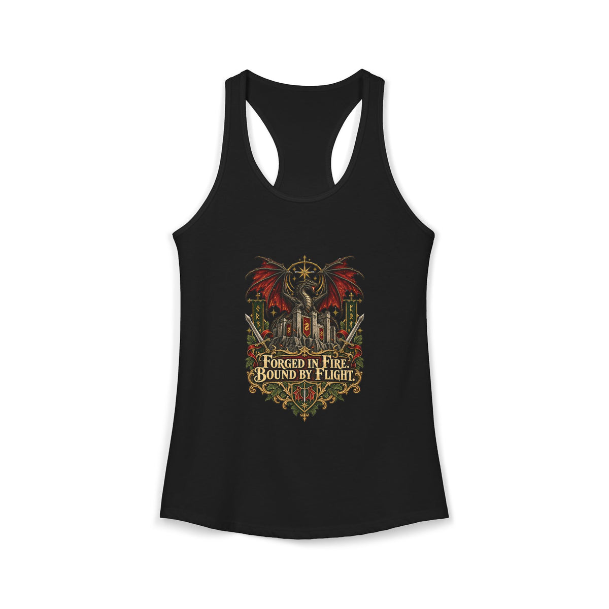 Dragon Rider Racerback Tank Top | Forged in Fire Bound by Flight | Vintage Fantasy Workout Shirt